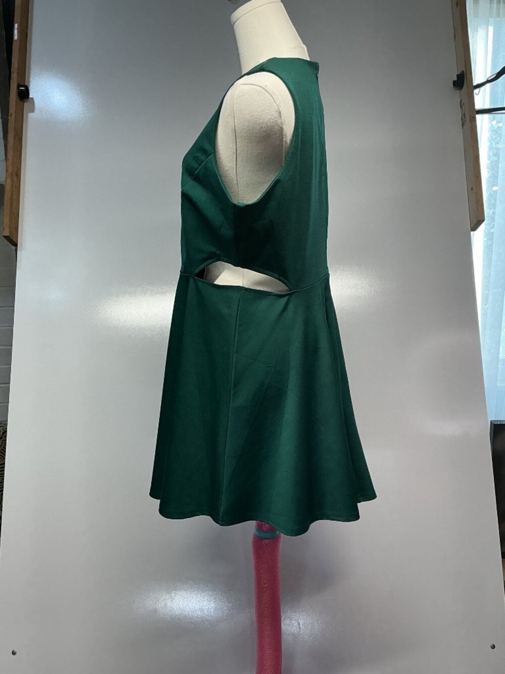 Belongsci XL Green Cutout Skater Mini Dress Fit Flare Fall Dress Cocktail - Picture 4 of 14